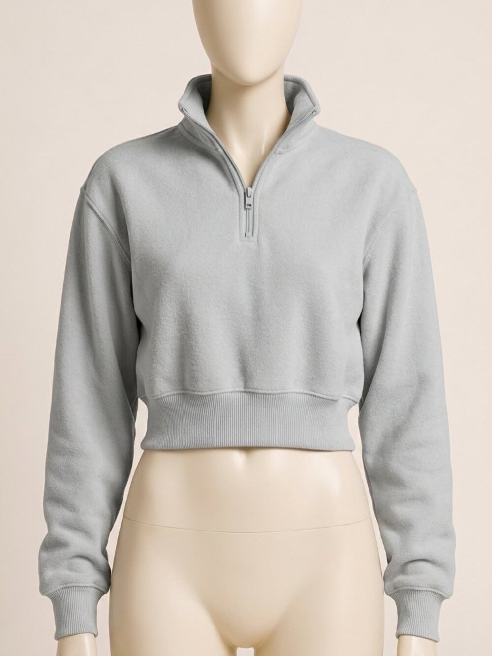 QINSEN Gray Half Zip Sports Top S Fleece High Neck Long Sleeve Athleisure